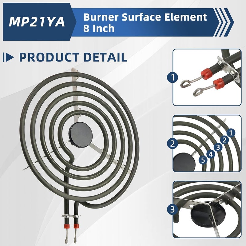Fetechmate 2 Pack MP21YA (8") Electric Range Burner Element Unit Set Replacement Fit for Frigi-daire Whirl-pool Ken-more May-tag Stove Top Burner Replace WPY04100166, 4381750, Y0E00801799, 19950009 By - Image 4